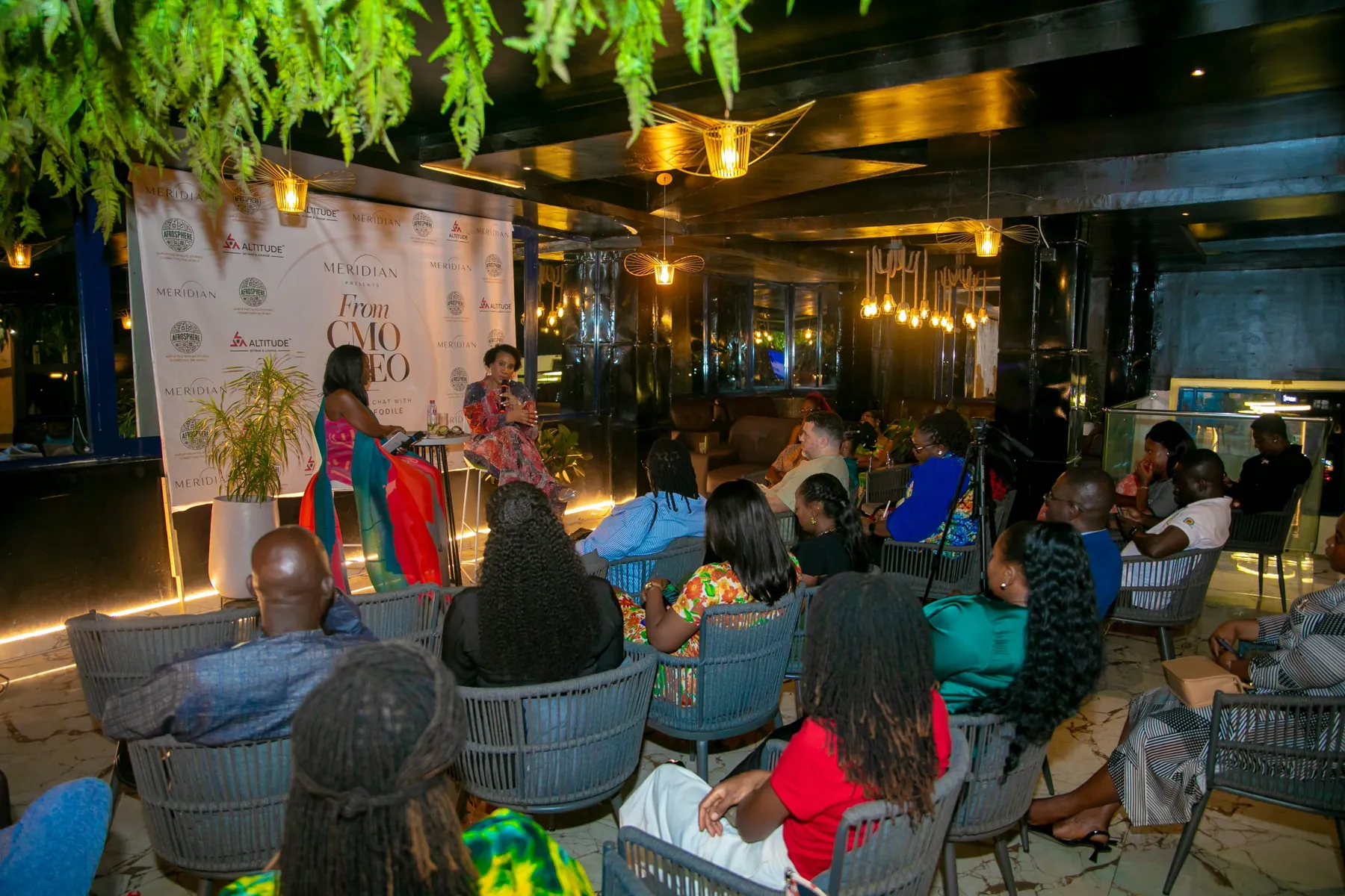 Guests listening to the fireside at Meridian Presents in Accra